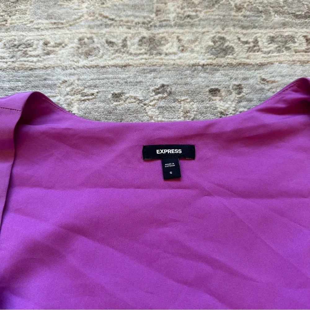 Express Peplum Pink Ruffle Short Sleeve Blouse Flutter Top Square Neck Business - Picture 5 of 5